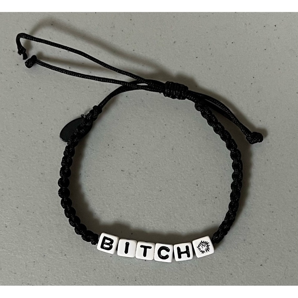 Black ‘B I T C H’  Beaded Braided Adjustable String Bracelet Jewelry 🔪 #goth